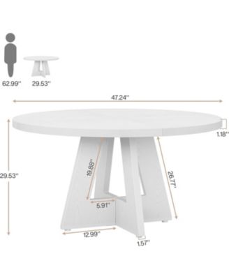 47" Round Wood Dining Table – Farmhouse Kitchen Table for 4 with Wooden Top and Legs