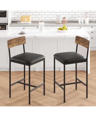 Bar Stools Set of 2, Upholstered Counter Height Bar Stools with Backrest and Footrest, Kitchen Barstools for Island, Counter Bar, Easy Assembly