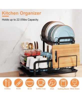 2-Tier Dish Drying Rack for Kitchen Dish Rack with Utensil Holder Bowl Rack Dish Rack