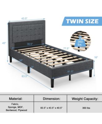 Twin Size Upholstered Bed Frame with Button Tufted Headboard