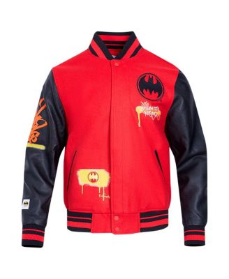 Men's Red/Black Batman Spray Paint Full-Zip Varsity Jacket