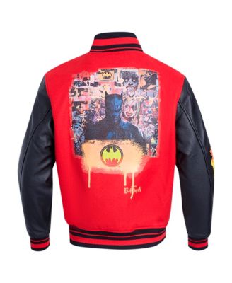 Men's Red/Black Batman Spray Paint Full-Zip Varsity Jacket