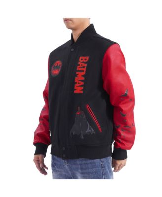 Men's Black/Red Batman Comics Signal Full-Zip Varsity Jacket