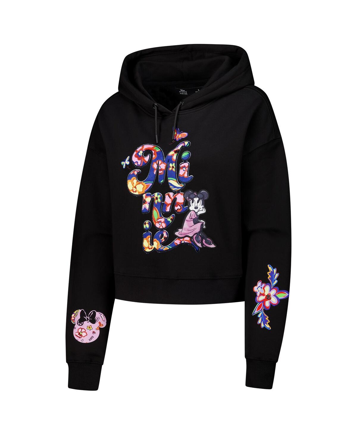 Freeze Max Women's Black Disney Minnie Mouse Cropped Pullover Hoodie In Black