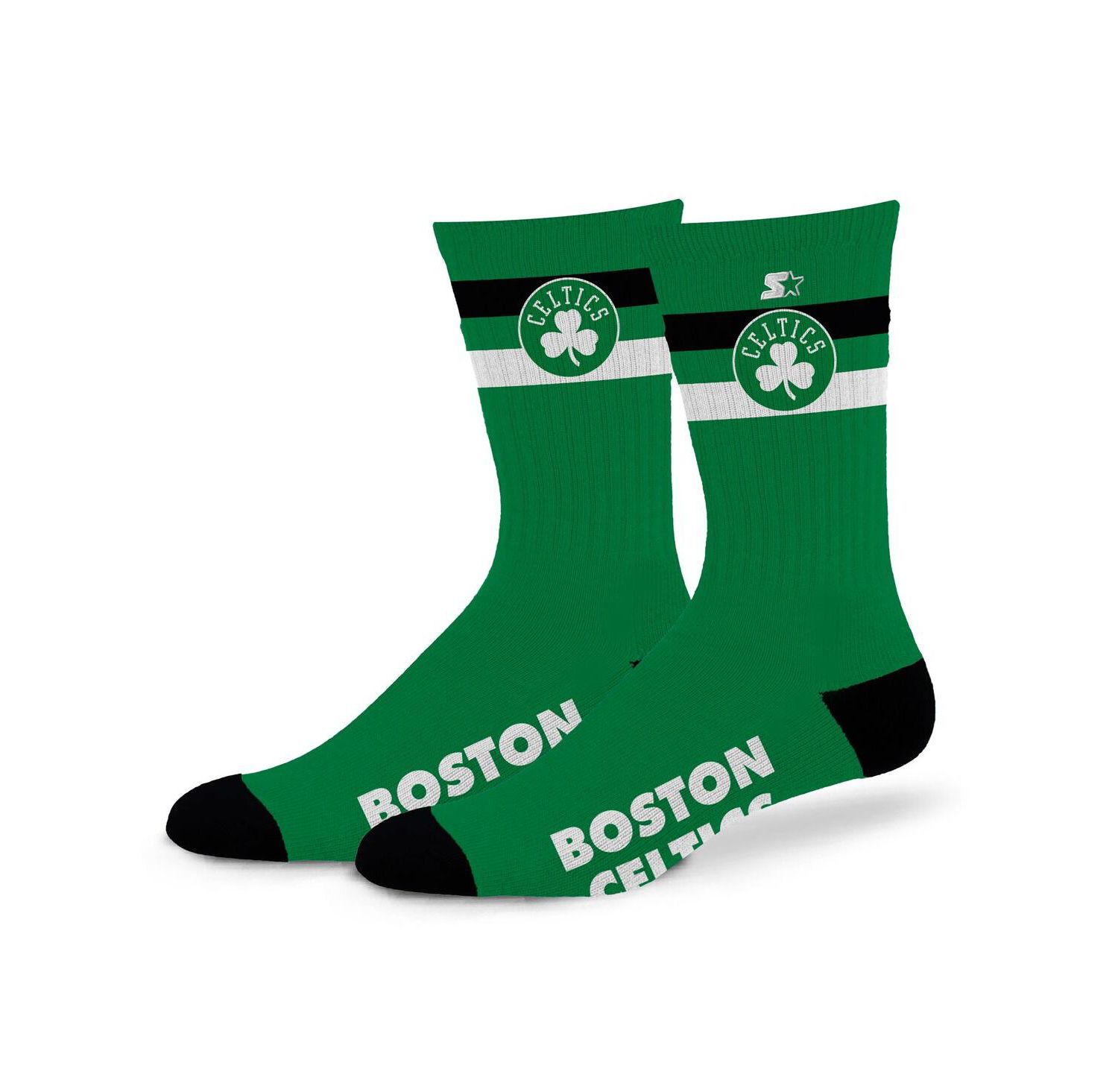 Men's and Women's Boston Celtics Team Color Two-Stripe Crew Socks