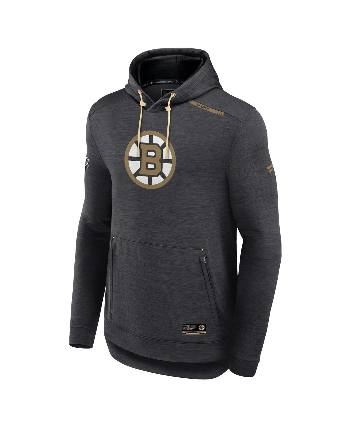 FANATICS MEN'S HEATHER CHARCOAL BOSTON BRUINS AUTHENTIC PRO TECH PULLOVER HOODIE