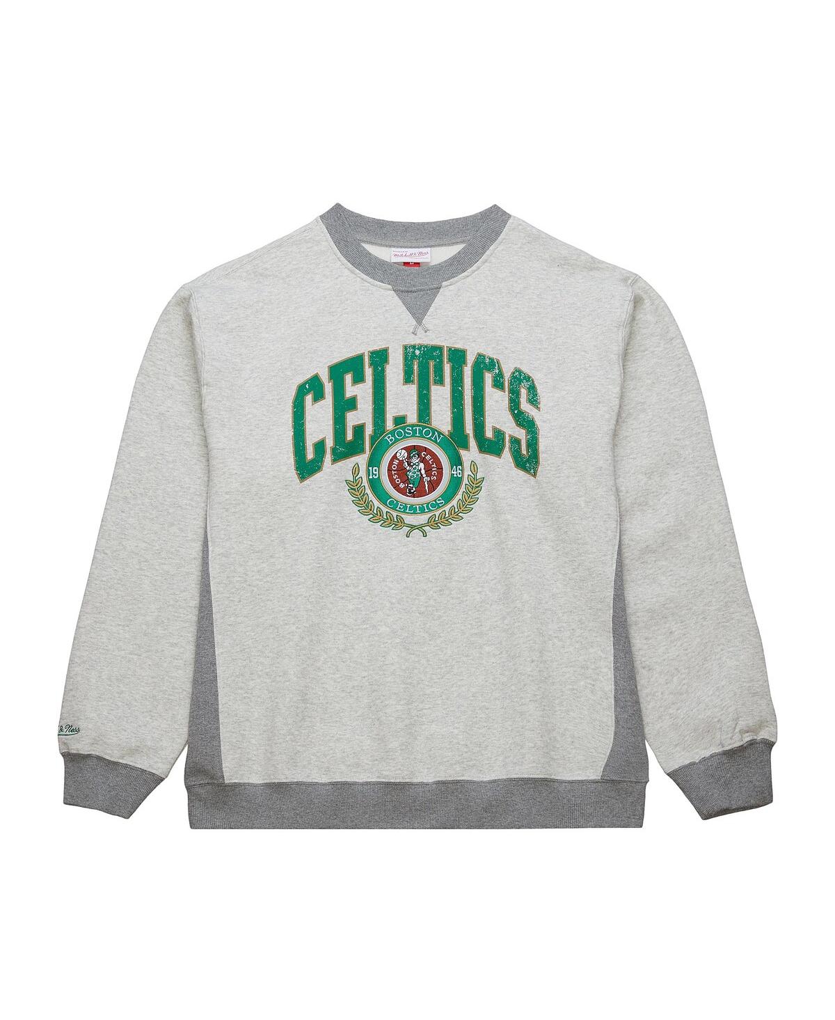 Mitchell & Ness Men's Heather Gray Boston Celtics Vintage Logo Pullover Sweatshirt In Heather Gray