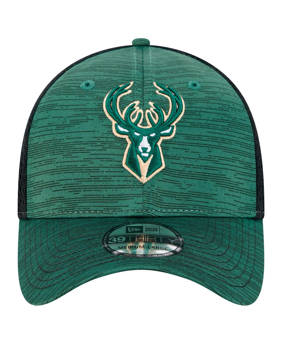 NEW ERA MEN'S HUNTER GREEN MILWAUKEE BUCKS ACTIVE TECH NEO FLEX 39THIRTY FLEX HAT