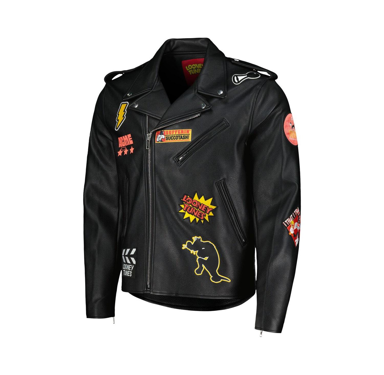 Men's Sylvester Black Looney Tunes Graphic Biker Full-Zip Jacket