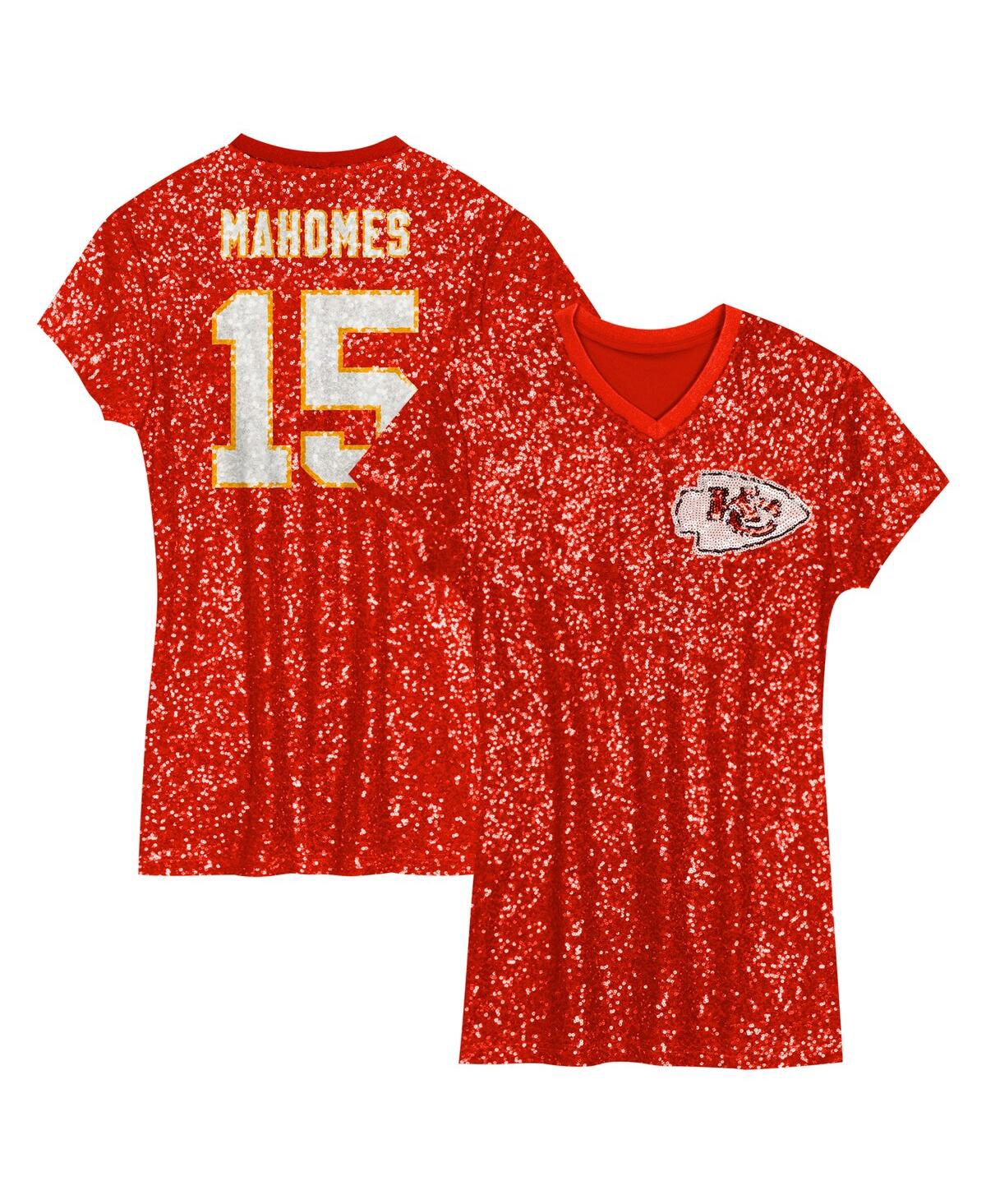Outerstuff Big Girls Patrick Mahomes Red Kansas City Chiefs Sequin Player Name Number V-neck Dress In Red