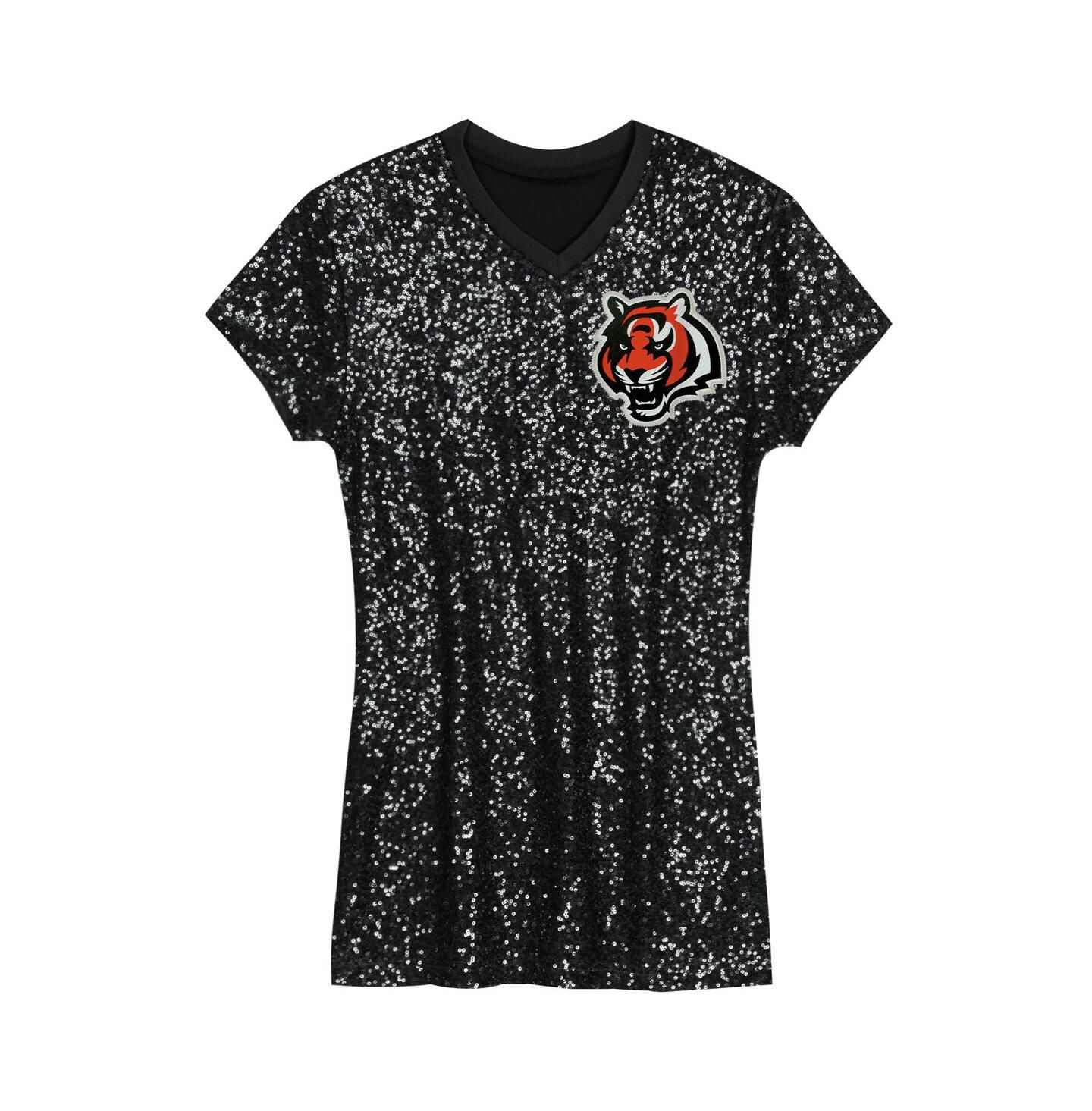 Платье Outerstuff Joe Burrow Black Cincinnati Bengals Sequin Player Name & Number V-Neck Dress для девочек — фото 3