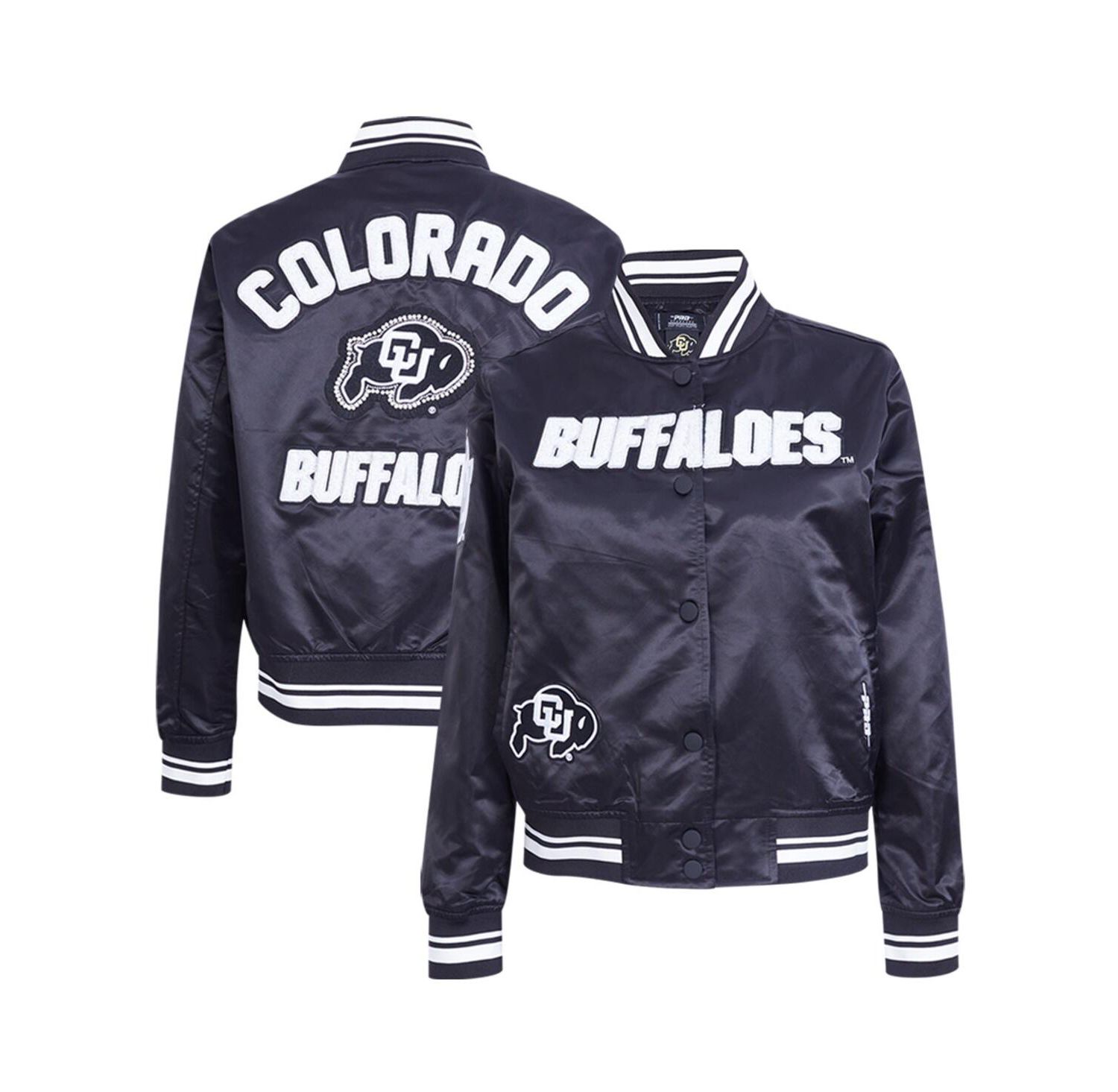 Women's Black Colorado Buffaloes Satin Cultivated Pearl Full-Snap Jacket