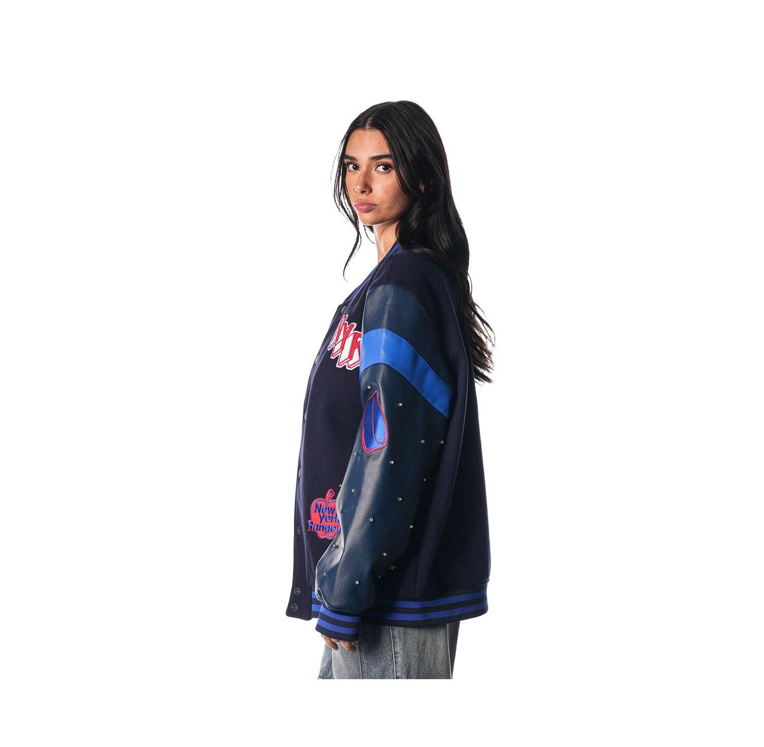 Women's Blue New York Rangers Full-Snap Varsity Jacket