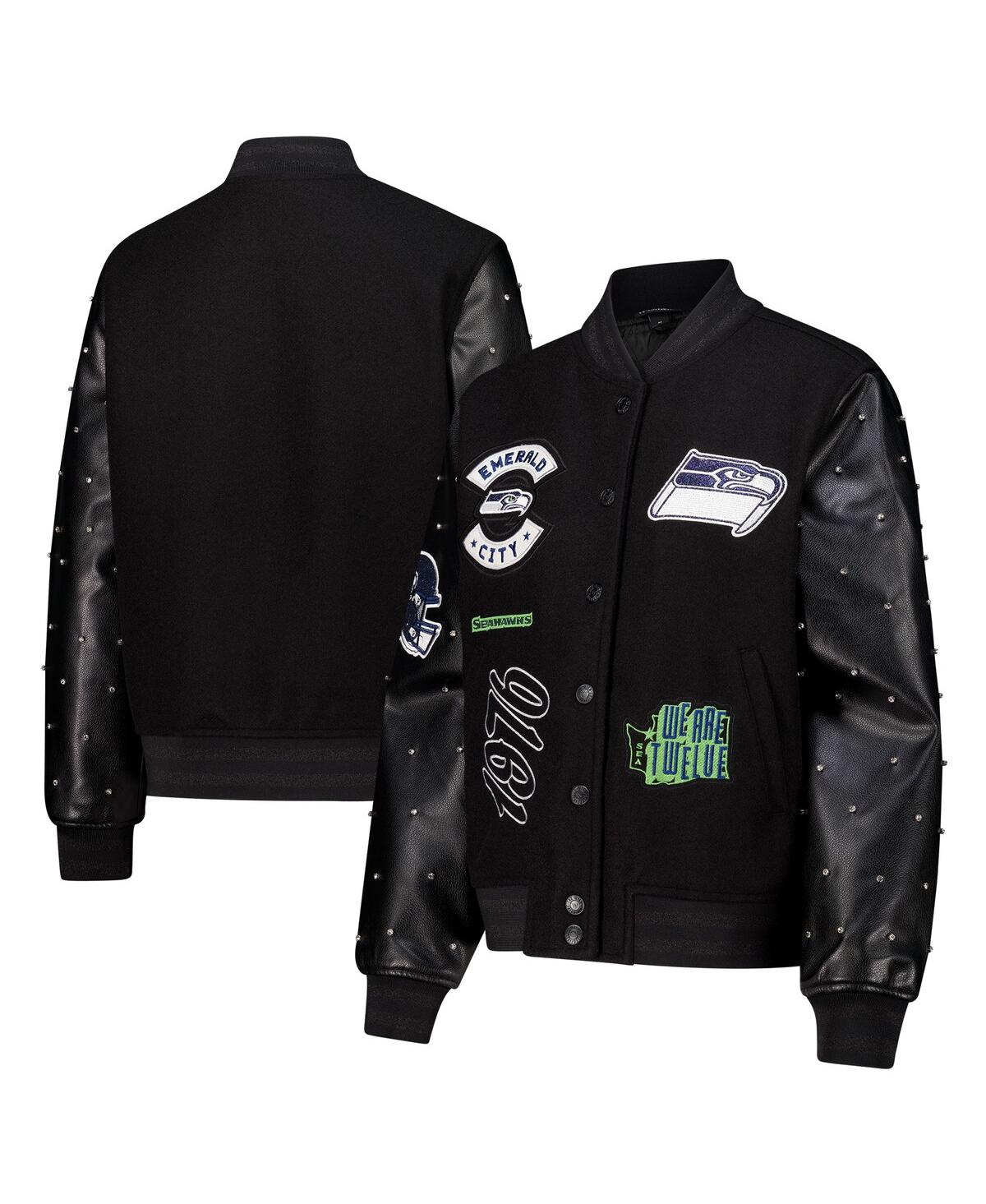 Women's Black Seattle Seahawks Varsity Full-Snap Sparkle Jacket - Black