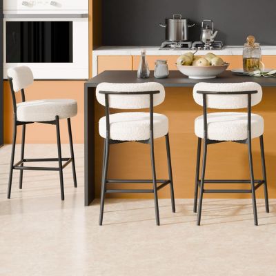 Bar Stools Set of 3, 24 Inches Modern Counter Height Bar Stools with Curved Back Metal Legs, Upholstered Tall Barstools