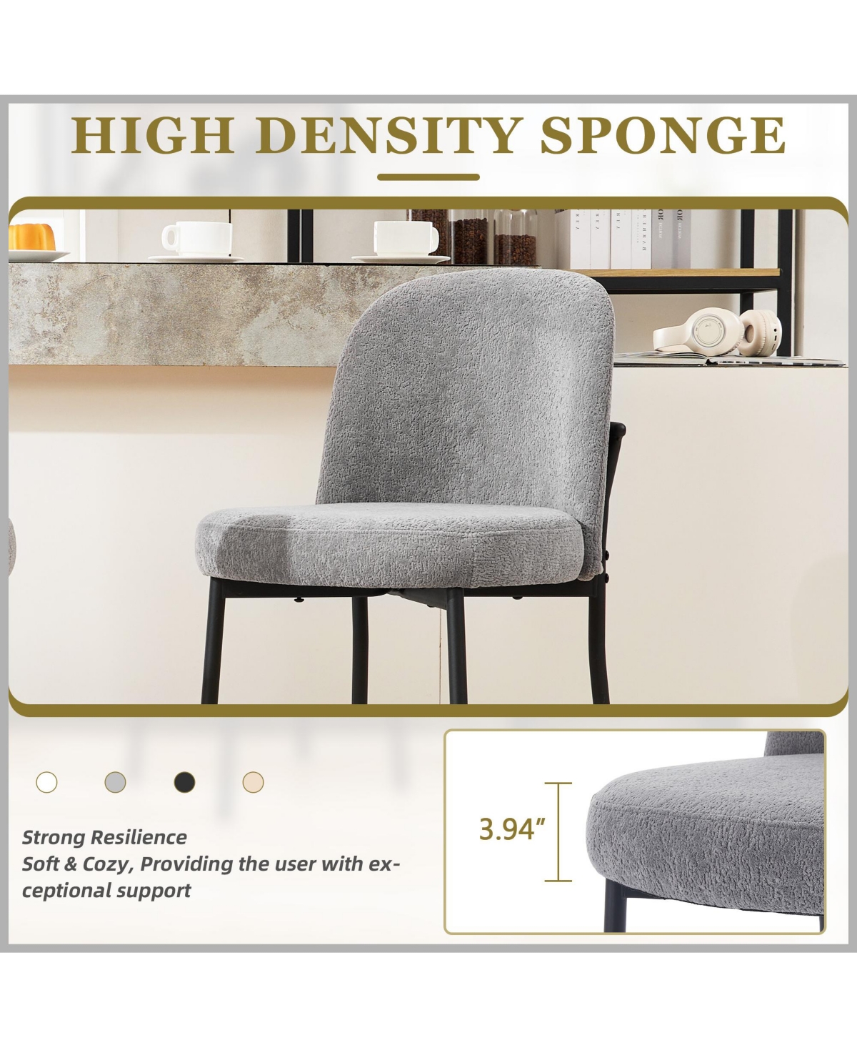 Dyhome Bar Stools Set of 3, 28 Inches Modern Counter Height Bar Stools with High Back Metal Legs, Upholstered Tall Barstools for Kitchen Island, Cafe,