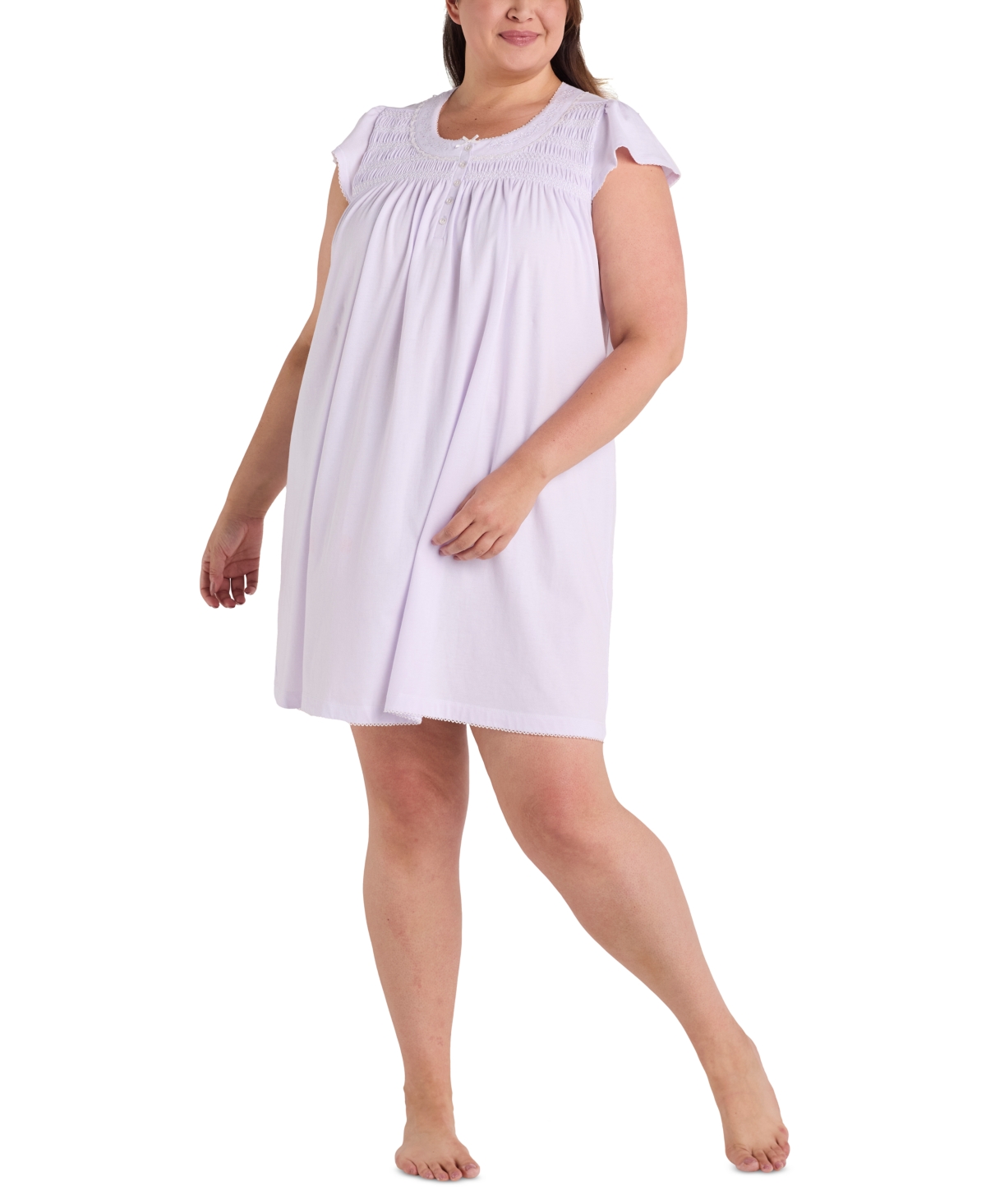 Plus Size Embroidered Short-Sleeve Nightgown - Lilac