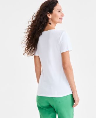 Petite Cotton Square-Neck Short-Sleeve T-Shirt