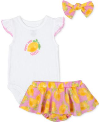 Baby Essentials - Baby Girls 3-Pc. Mama's Main Squeeze Bodysuit, Skort, & Headband Set