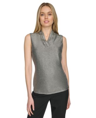 Calvin Klein - Women's Sleeveless Metallic V-Neck Top