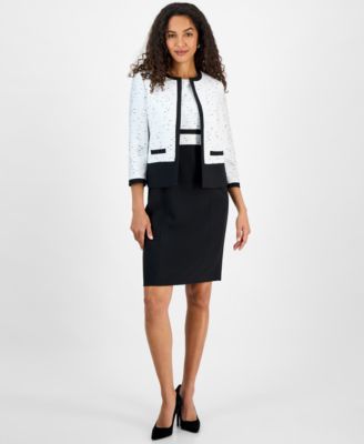 Womens Tweed Sheath Dress Cropped Blazer