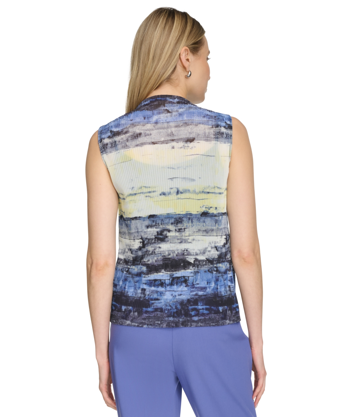 CALVIN KLEIN WOMEN'S SLEEVELESS PRINTED MESH TOP 