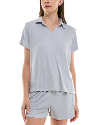 Women's Ribbed Short-Sleeve Henley Pajama Set