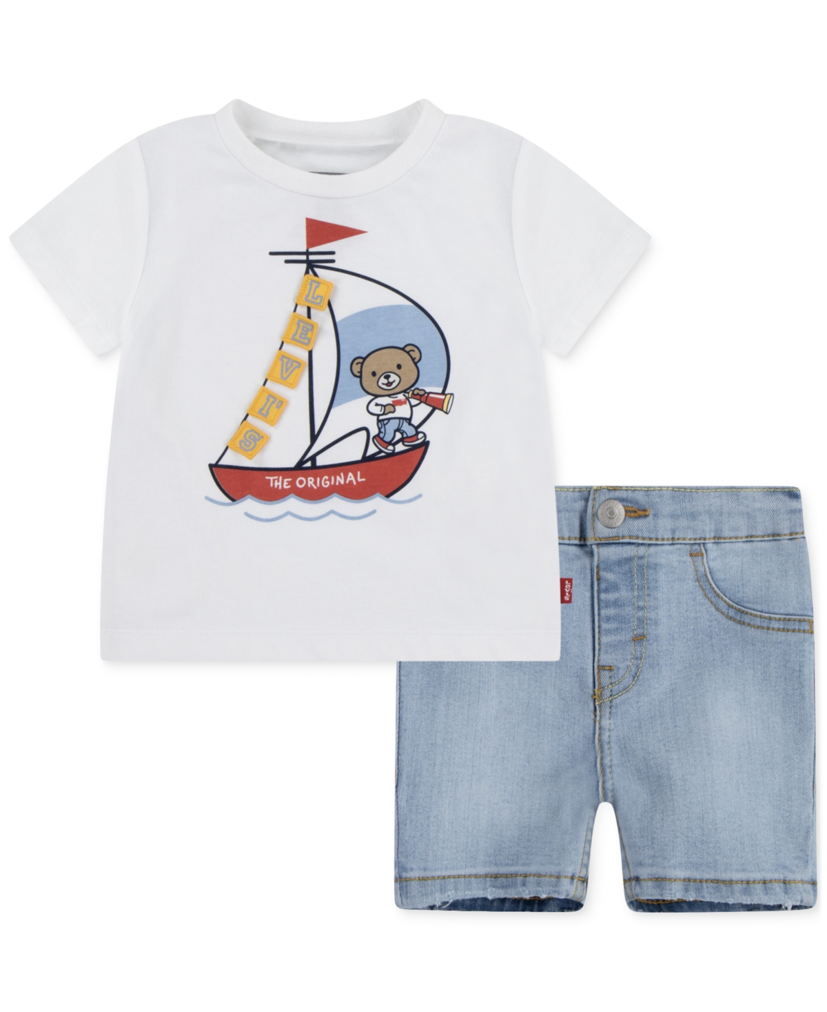 Shop Levi's Baby 2-pc. Sailing T-shirt & Denim Shorts Set In Natural