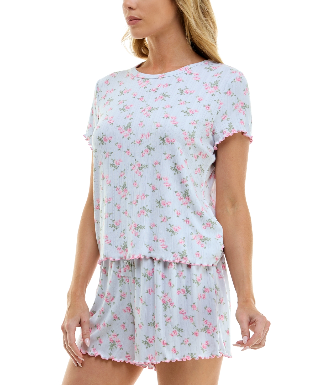 Roudelain Women's Printed Pointelle Short Pajama Set In Cabbage Rose Ditsy