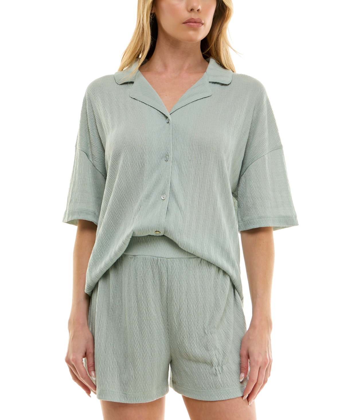 Roudelain Women's Knitted Gauze Short Pajama Set In Sage