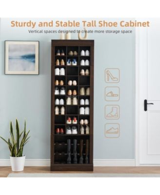 10-Tier Shoe Storage Cabinet, Shoe Rack with 27 Shoe Cubbies and Tall Boots Storage, Freestanding Tall Shoe Organizer for Closet, Entryway, Living Room