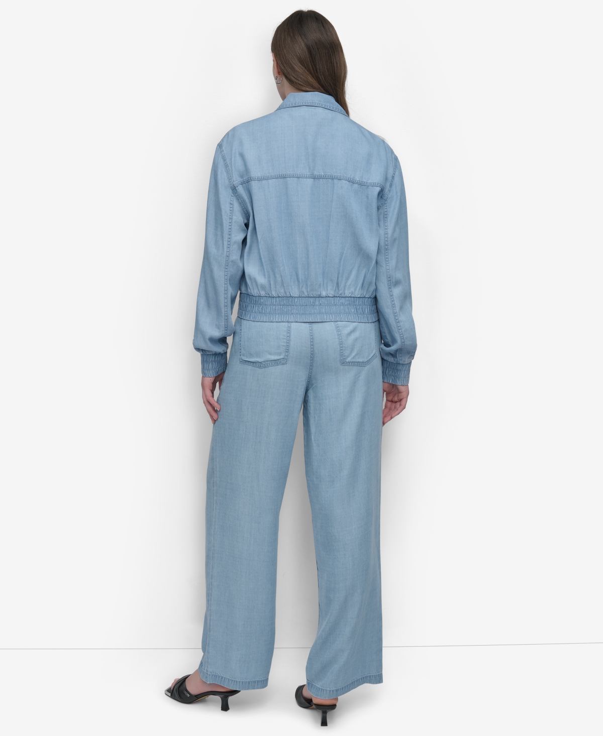 Dkny Women's Chambray Zip-front Bomber Jacket In Lt Chambray