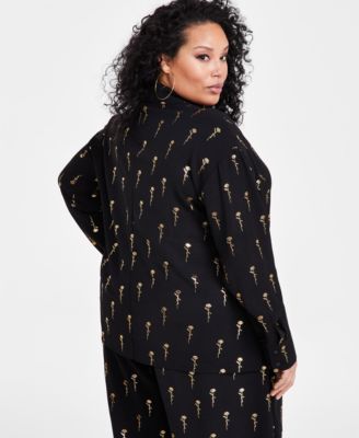 Plus Size Love-Script Metallic-Print Blouse