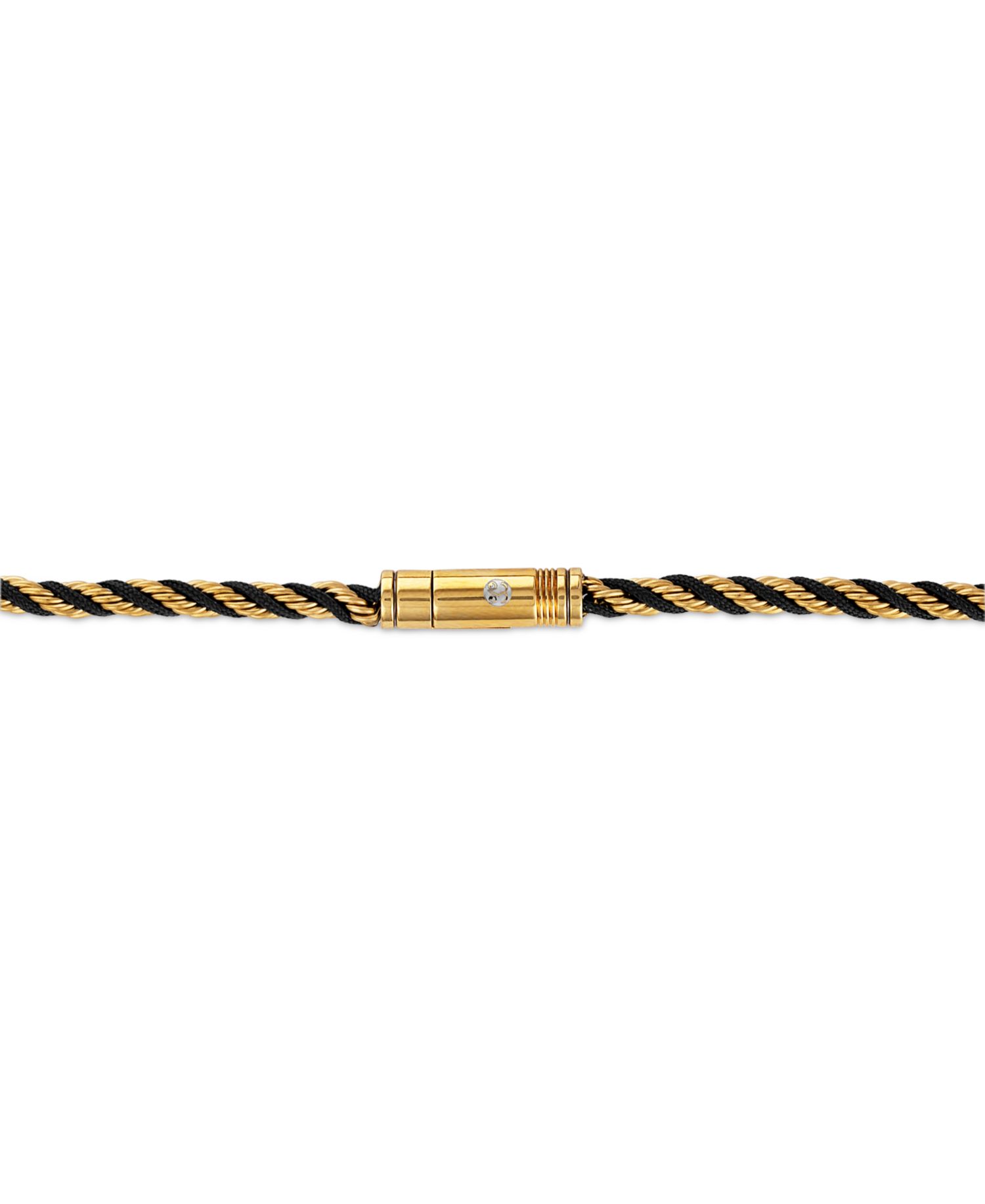 Black Cord Intertwined Rope Link 22" Chain Necklace in Gold-Tone Ion-Plated Stainless Steel