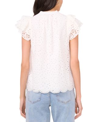 Women's Eyelet Flutter-Sleeve Top