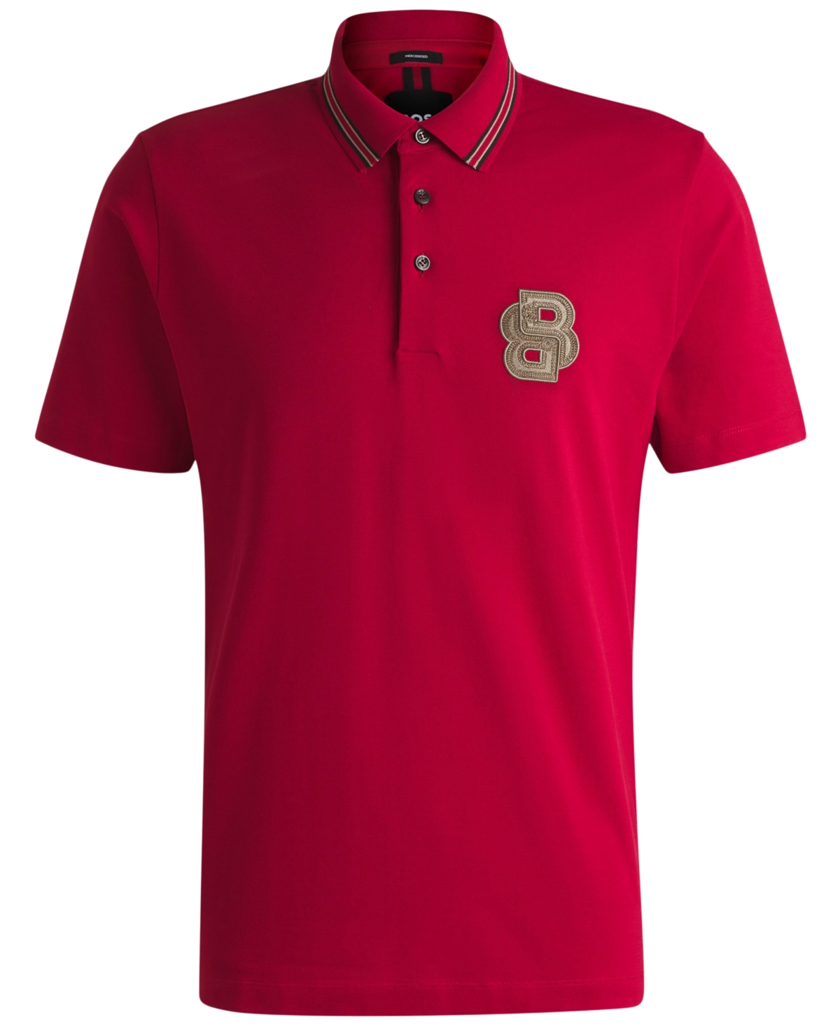 Hugo Boss Mercerised-cotton Polo Shirt With Double B Monogram In Bright Red