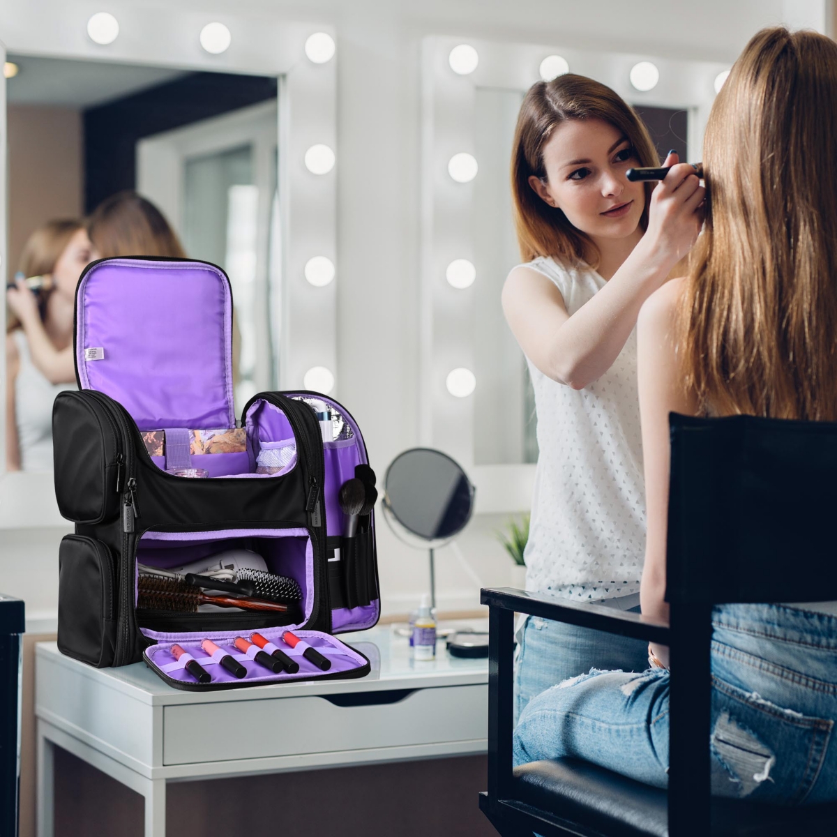 Byootique Rolling Makeup Train Case w/ Backpack Travel Barber Cosmetic Storage