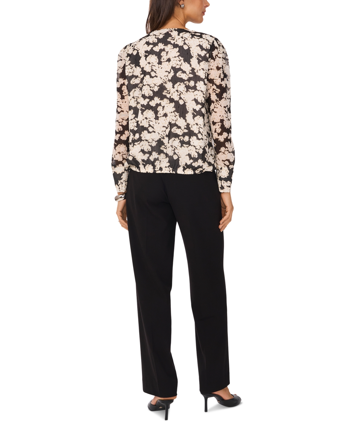 Shop Vince Camuto Women's Faux-wrap Long-sleeve Top In Rich Black