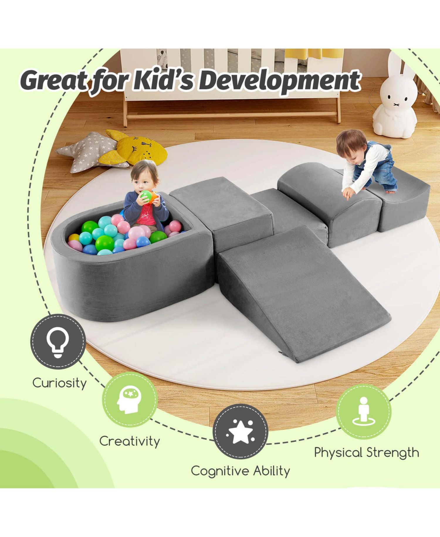 5PCS Climb and Crawl Playset with Ball Pit for Kids Zippers for