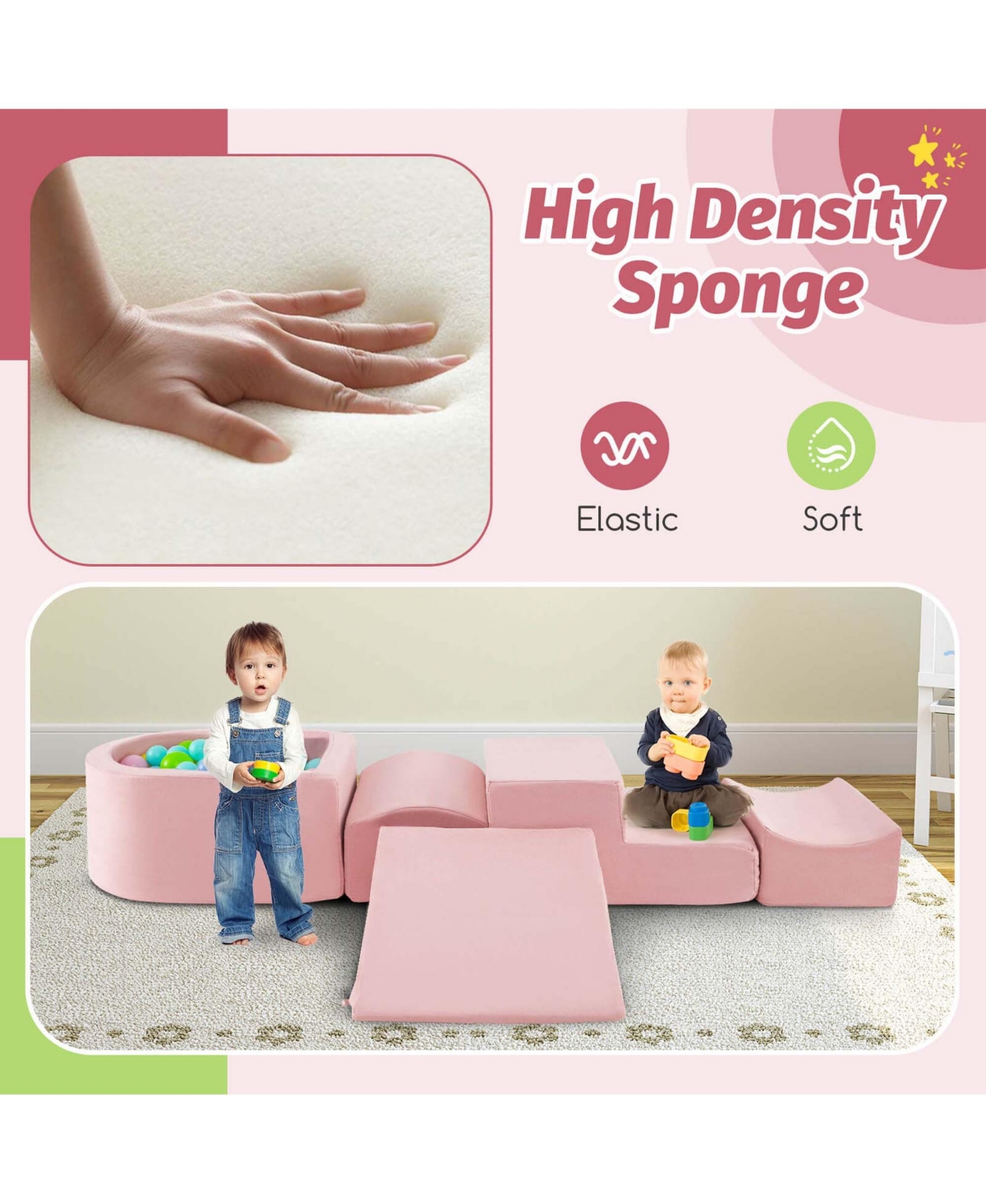 5PCS Climb and Crawl Playset with Ball Pit for Kids Zippers for Playroom