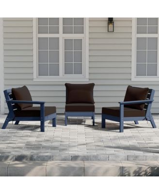 Outdoor Patio HDPE Navy Blue Sectional Sofa with Patio Cushions