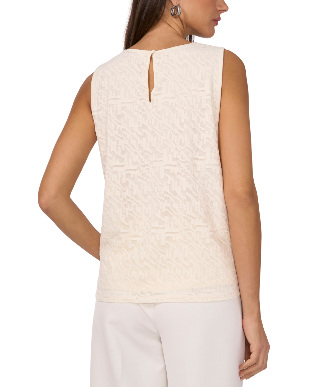 VINCE CAMUTO WOMEN'S CREWNECK SLEEVELESS LACE TOP 