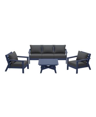 Outdoor 6-Piece Navy Blue Modular Sectional Patio Furniture Sofa Set