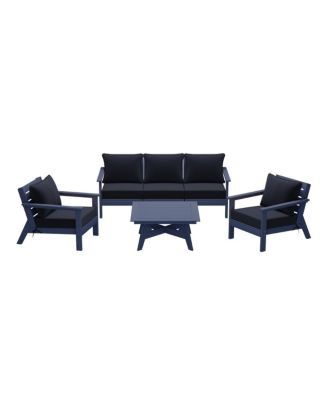 Outdoor 6-Piece Navy Blue Modular Sectional Patio Furniture Sofa Set