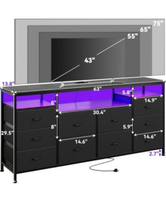 63.3 Inch Black Dresser for Bedroom, 10 Drawer Dresser TV Stand