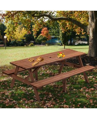 8-Person Wooden Picnic Table for Comfortable and Stylish Outdoor Gatherings