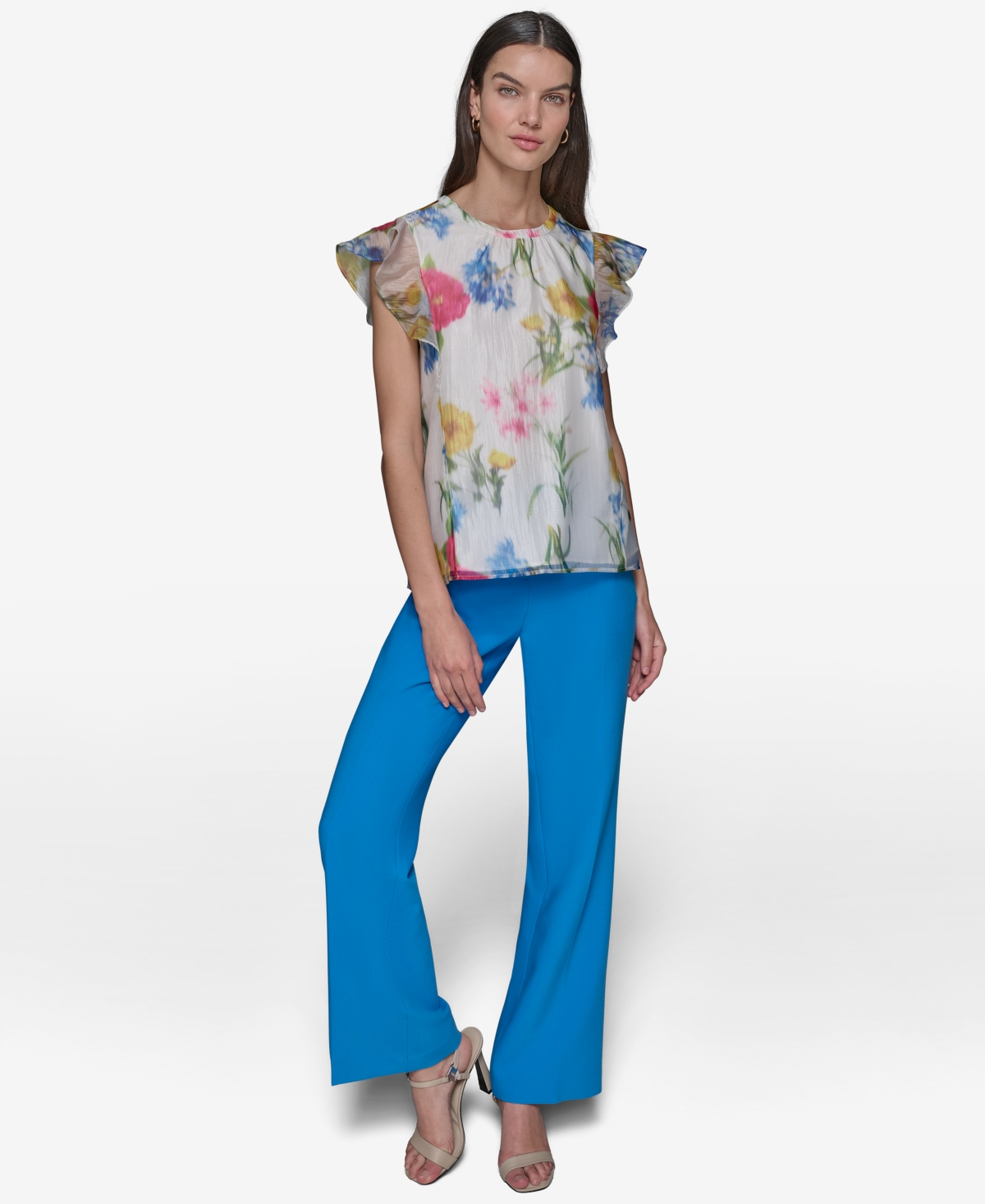 KARL LAGERFELD WOMEN'S FLORAL-PRINT FLUTTER-SLEEVE BLOUSE 