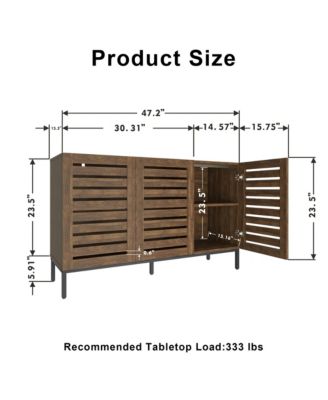 Farmhouse Sideboard Buffet Storage Cabinet with Strip Skeleton Door and Adjustable shelves, for living room dining room kitchen