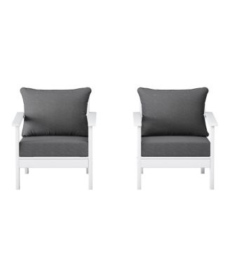 Outdoor Modern HDPE Patio White Club Chairs with Deep Seat Cushions (Set of 2)