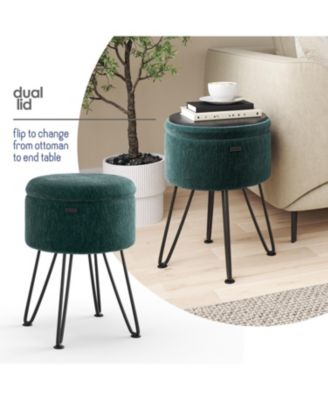 Textured Velvet Round Ottoman with Storage – Modern Foot Stool for Living Room & Bedroom